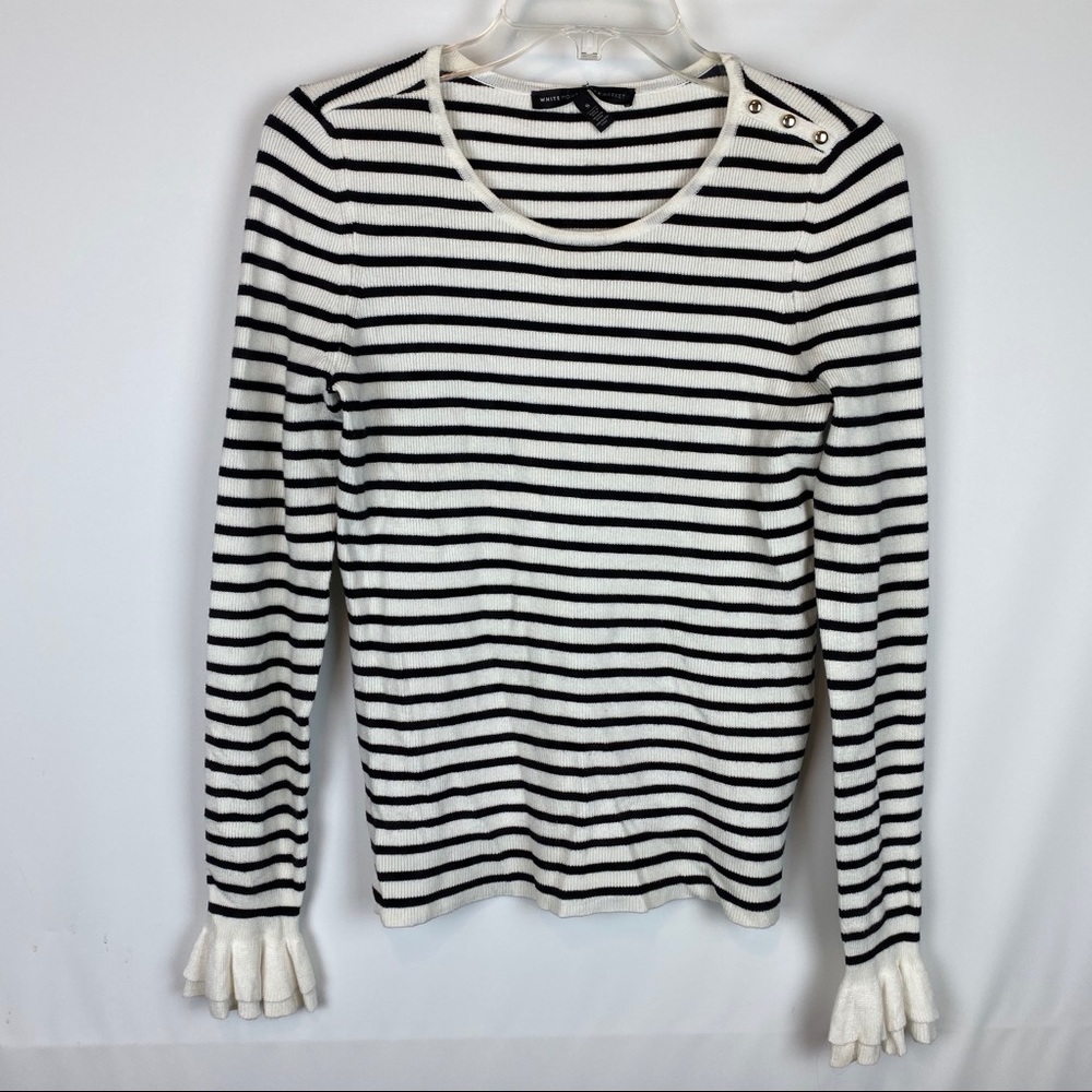 White House Black Market Sweater Stripe Ruffle